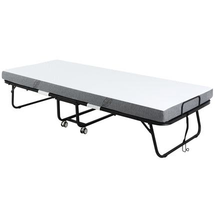 Folding guest bed with wheels, steel frame, 200x75x42.5cm