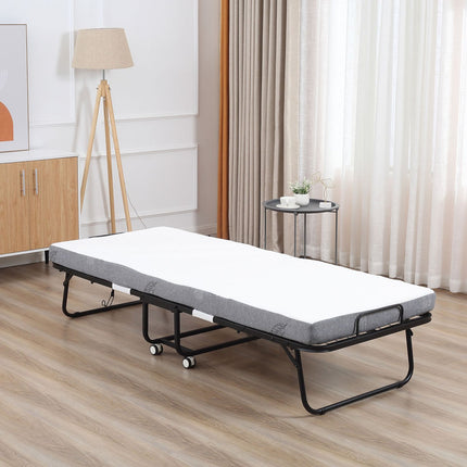 Folding guest bed with wheels, steel frame, 200x75x42.5cm
