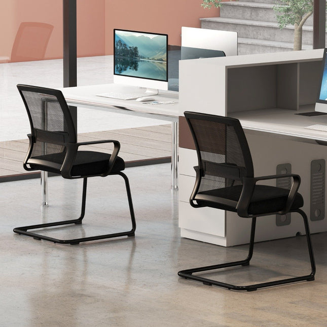 Guest chair with lumbar support & sled base & padded seat conference chair black