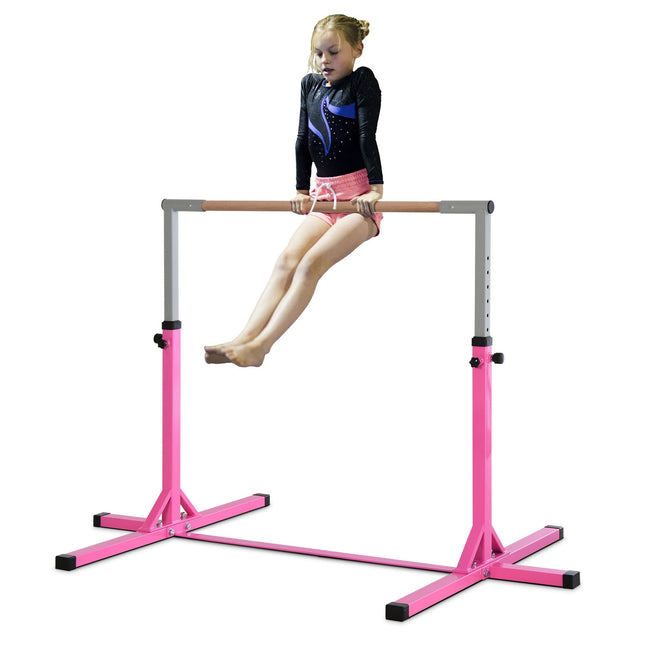 Gymnastics high bar, height adjustable, pink steel bars