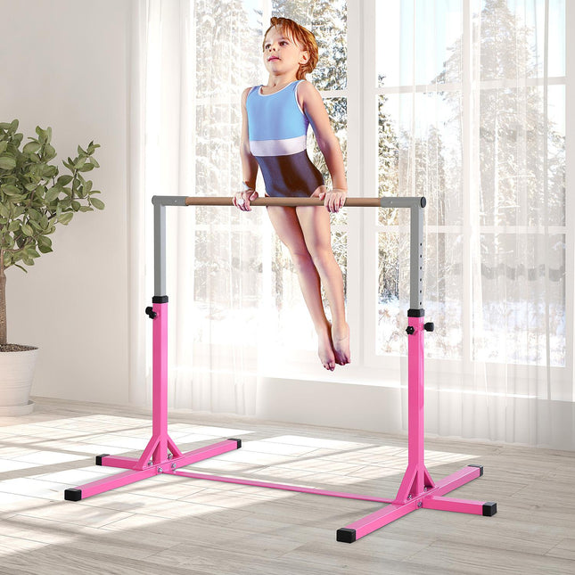 Gymnastics high bar, height adjustable, pink steel bars