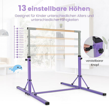 Gymnastics gymnastics bar, height-adjustable gymnastics bars, loadable up to 100kg for indoor use, purple