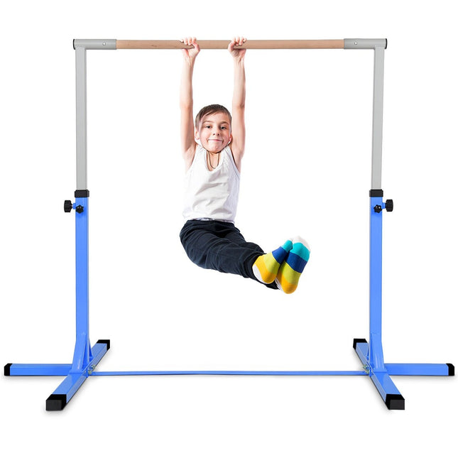 Gymnastiek gymnastiekrek, in hoogte verstelbare gymnastiekrekken, veerkrachtige rekstok, roze/blauw-blauw