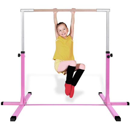 Gymnastics gymnastics bar, height-adjustable gymnastics bars, resilient horizontal bar, pink/blue-pink