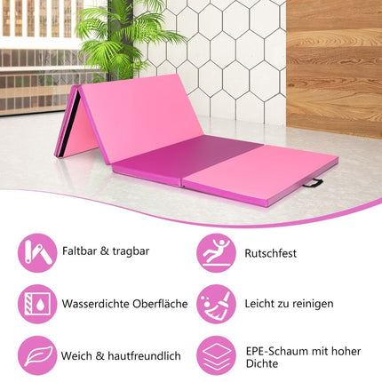 Gymnastics mat with removable faux leather cover 240 x 117 x 5 cm red + pink