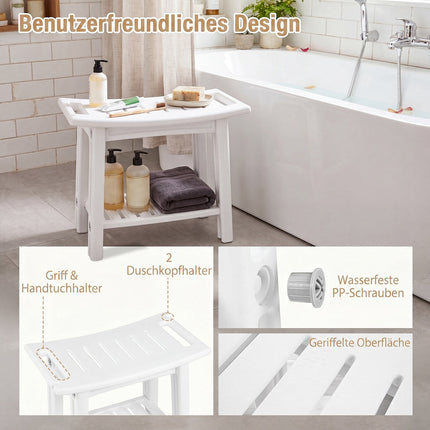 HDPE Shower Chair with Shelf and Handles, White