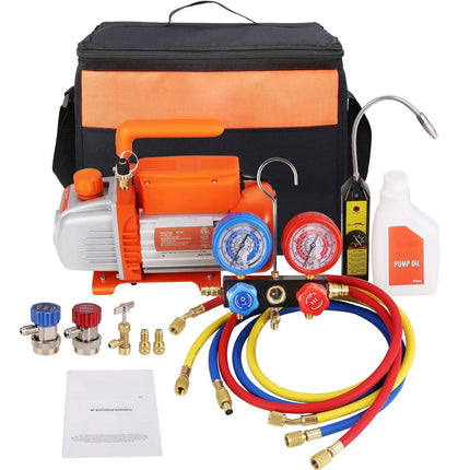 HVAC Vacuum Pump Kit, 1/4 HP 4 CFM, Manifold Gauge