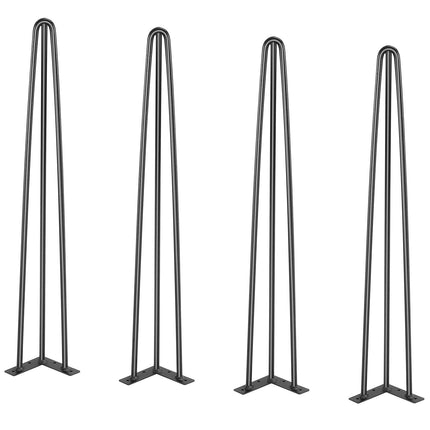 Hairpin Table Legs, 28 Inch, Set of 4, 3-Rod Steel, Black