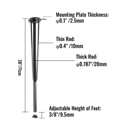 Hairpin Table Legs, 28 Inch, Set of 4, Heavy-Duty, Black