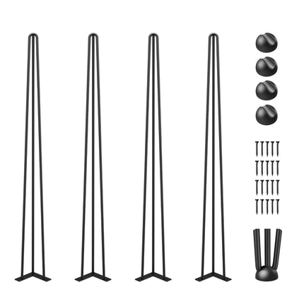 Hairpin Table Legs, 34 Inch Black, Set of 4, 3-Rod
