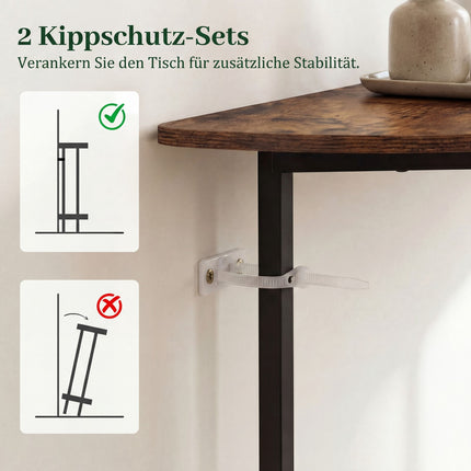 Half-Moon Console Table with 2 Shelves, Rustic Brown