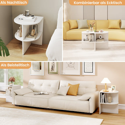 Half-Moon Side Table with Shelves, White, 38x38x48.5 cm