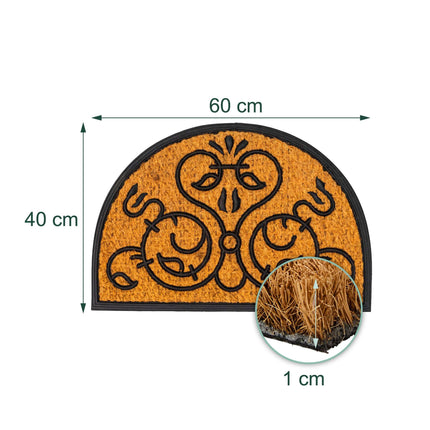 Half-Round Coir Doormat, Baroque Motifs, 60x40 cm