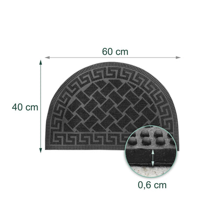 Half-Round Rubber Doormat, Black, 60x40 cm