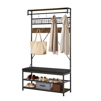 Hall Tree Coat Rack With Shoe Bench, 72 in Steel Frame