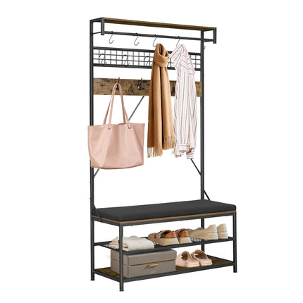 Hall Tree Coat Rack With Shoe Bench, 72 in Steel Frame