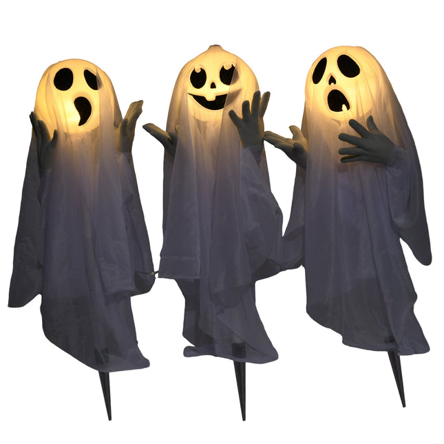 Halloween Decoration – 3 Light-Up Ghosts, Motion Sensor, 54x10x60 cm