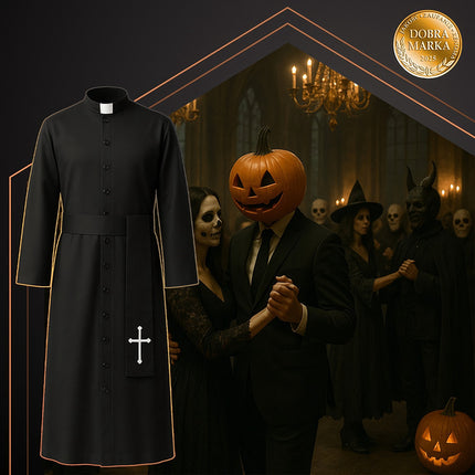 Halloween Priest Costume, XL/XXL, Cassock with Cross