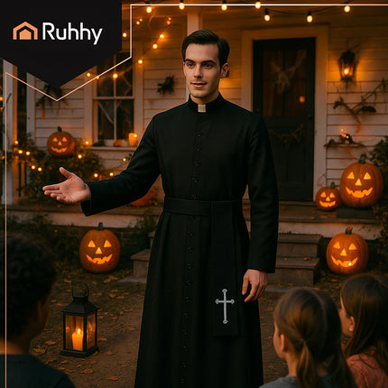 Halloween Priest Costume, XL/XXL, Cassock with Cross