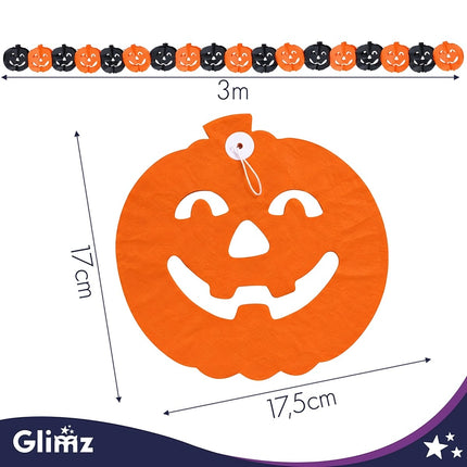 Halloween Pumpkin Garland 3 m, Paper Banner Decoration, Orange-Black