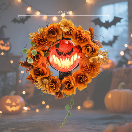Halloween Wreath, Pumpkin Design, Autumn Leaves, LED Effects