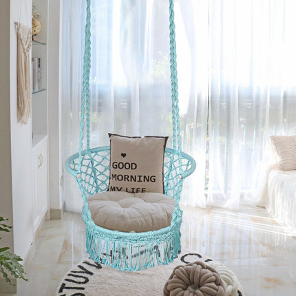 Hammock Chair Swing, Macrame Cotton Backrest, Turquoise