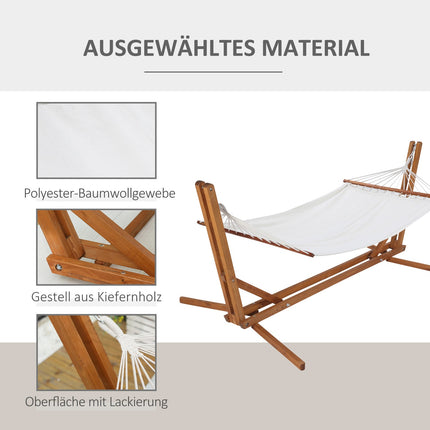 Adjustable pine hammock with frame, cream white 388cm