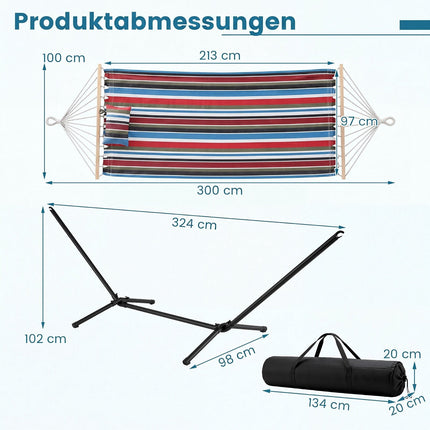 Hammock with Stand, Wooden Spreader Bars & Cushion