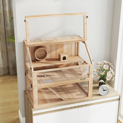 Hamster Cage, 3-Level Wooden with Toys, 80x50x76 cm