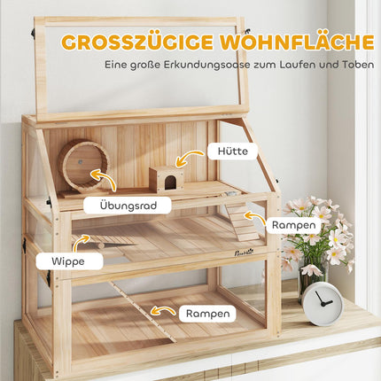 Hamster Cage, 3-Level Wooden with Toys, 80x50x76 cm