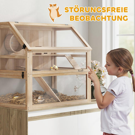 Hamster Cage, 3-Level Wooden with Toys, 80x50x76 cm