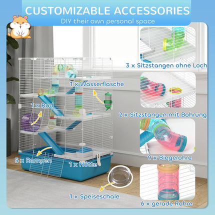 6-story hamster cage with tunnels and accessories, 58x36x81 cm
