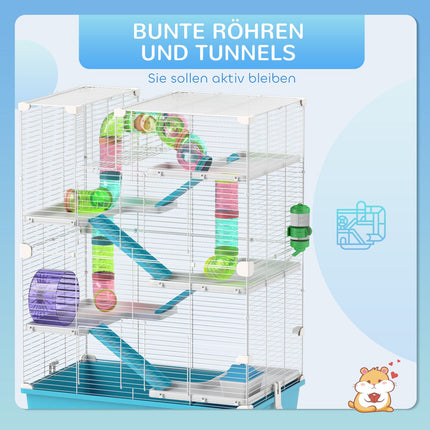 6-story hamster cage with tunnels and accessories, 58x36x81 cm