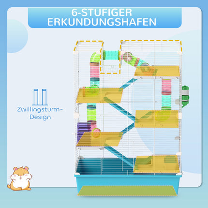 6-story hamster cage with tunnels and accessories, 58x36x81 cm