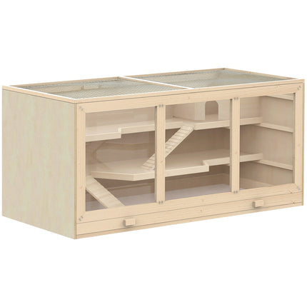 Hamster cage with stairs, natural wood, 3-tier, 115x57x55cm