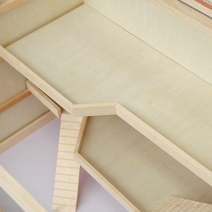 Hamster cage with stairs, natural wood, 3-tier, 115x57x55cm