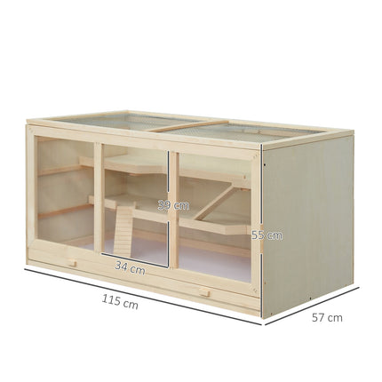 Hamster cage with stairs, natural wood, 3-tier, 115x57x55cm