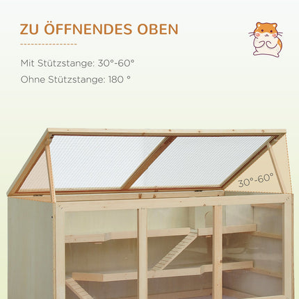 Hamster cage with stairs, natural wood, 3-tier, 115x57x55cm
