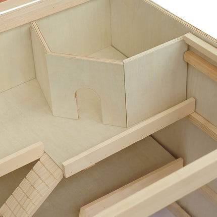 Hamster cage with stairs, natural wood, 3-tier, 115x57x55cm