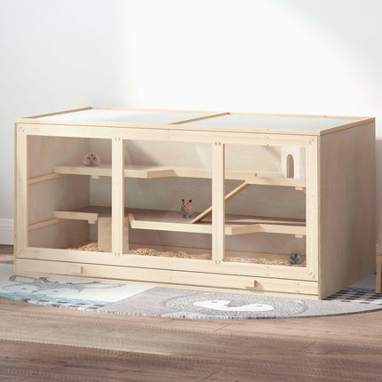 Hamster cage with stairs, natural wood, 3-tier, 115x57x55cm