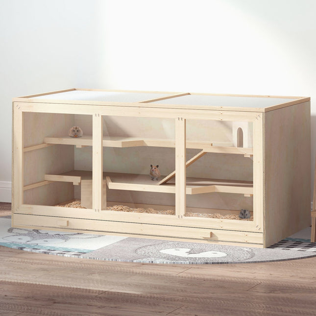 Hamster cage with stairs, natural wood, 3-tier, 115x57x55cm