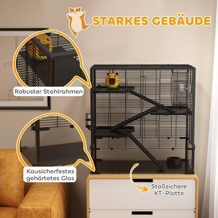 Dwarf hamster cage, 4-tier with accessories, glass base