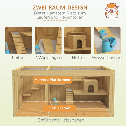 Wooden gerbil cage - 100 cm playhouse with swings and ladders