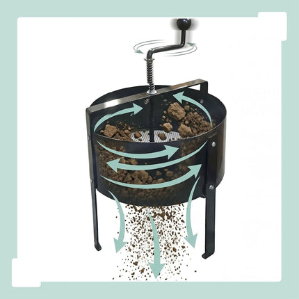 Hand-Crank Garden Sieve, Carbon Steel, Freestanding