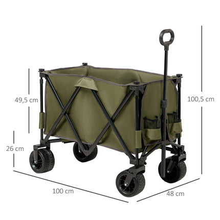 Folding handcart with adjustable handle, wide wheels, 120 kg capacity