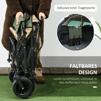 Folding handcart with handle, 100 kg capacity - Khaki
