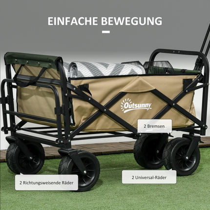 Folding handcart with handle, 100 kg capacity - Khaki