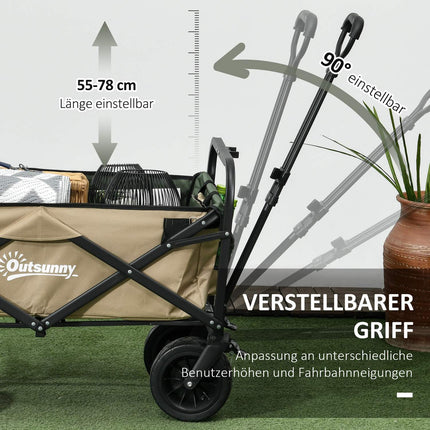 Folding handcart with handle, 100 kg capacity - Khaki