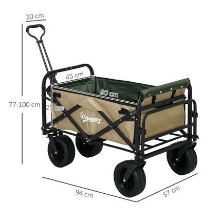 Folding handcart with handle, 100 kg capacity - Khaki