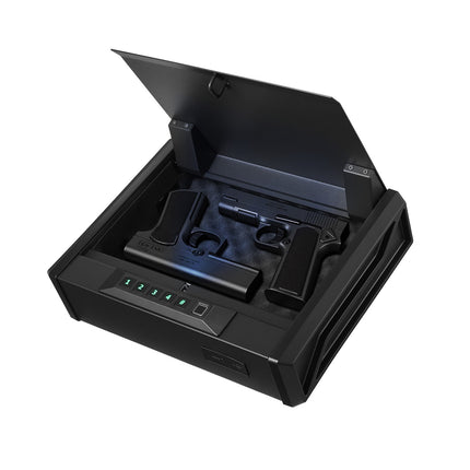 Handgun Safe – Fingerprint, Keypad, Key, Light, Holds 2 Pistols
